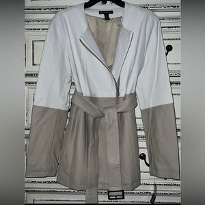 INC International Concepts Faux leather 3/4 length jacket white and beige size M